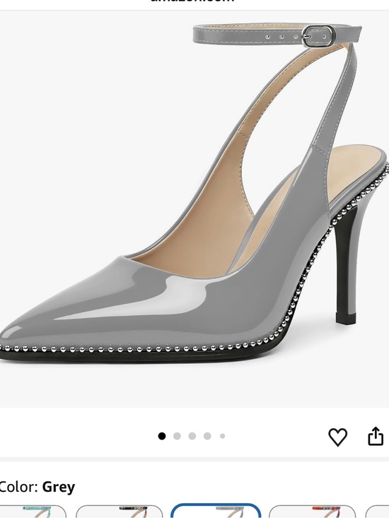 Amazon Shoes - Soireelady Gray Patent Pointed Toe Slingback Heels